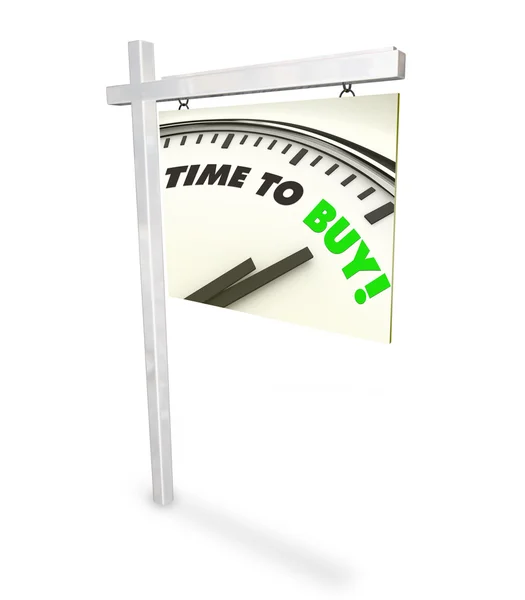 Tiempo para comprar Reloj - Casa en venta signo —  Fotos de Stock