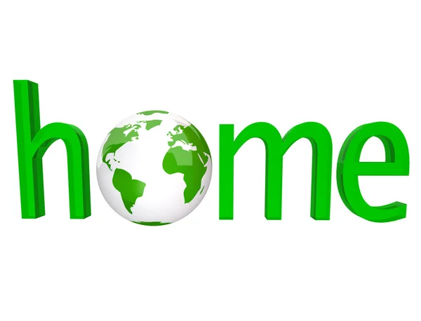 Home - Green Word with Earth Globe — Stock Photo, Image