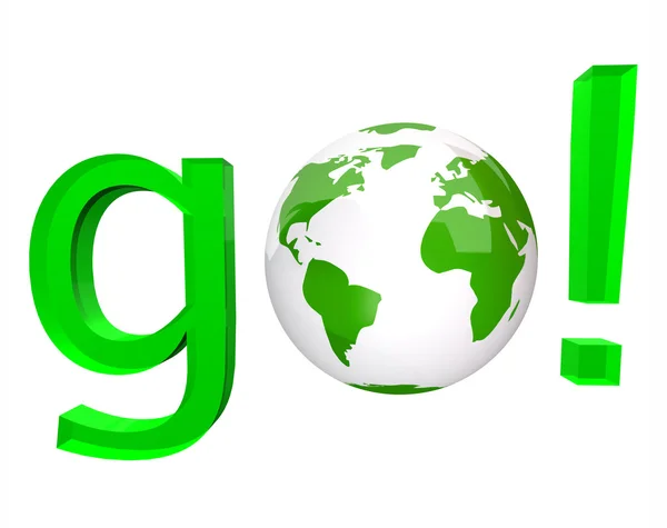 Go - Palavra verde e globo branco — Fotografia de Stock