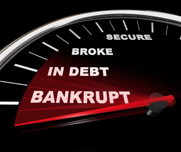 Plunging into Bankruptcy - Financial Speedometer — Stock Photo, Image
