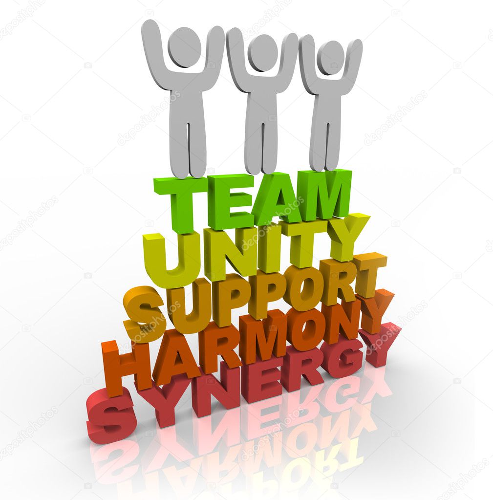 Teamwork - Team Members Stand on Words