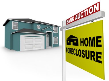 Home Foreclosure Sign in Front of House clipart