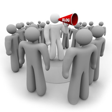 Blogger with Bullhorn and Audience clipart