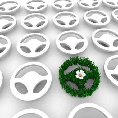 Green Car Steering Wheel AMong Many Others clipart