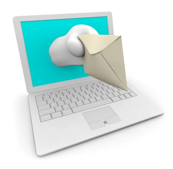 Ordenador portátil blanco que entrega su correo electrónico —  Fotos de Stock