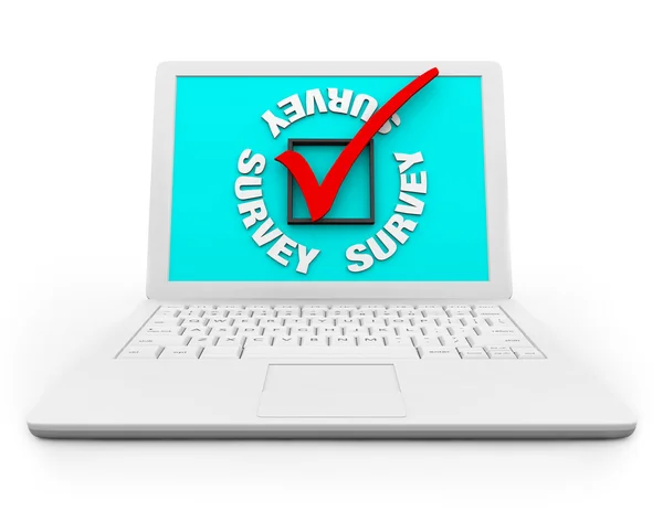 Caixa de verificação de pesquisa e marca em um laptop branco — Fotografia de Stock