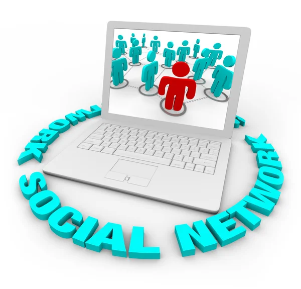 Sociala nätverk laptop - ord — Stockfoto