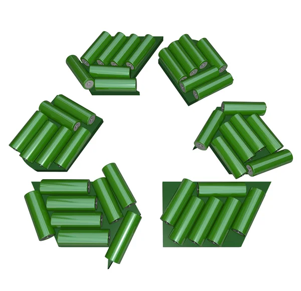 Símbolo de reciclagem feito de baterias — Fotografia de Stock