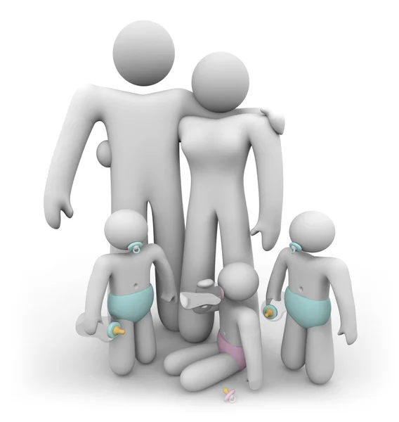 Triplet kinderen en hun ouders — Stockfoto