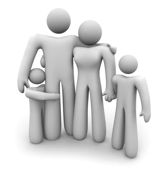 Rodzina stojąc razem - tata, mama i 2 dzieci — Zdjęcie stockowe