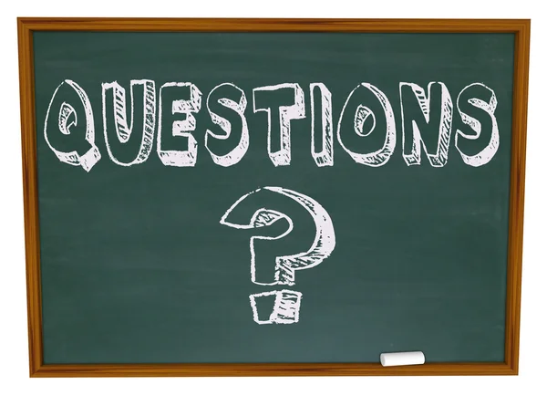 Pergunta Mark e Palavra em Chalkboard — Fotografia de Stock