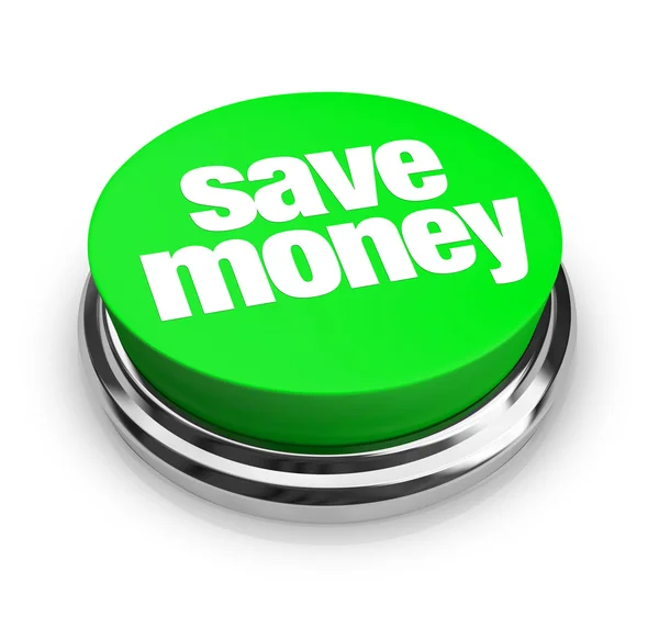 Bespaar geld - groene knop — Stockfoto