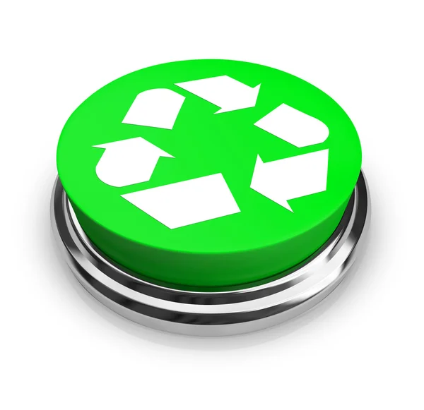 Recycle szimbólum - zöld gomb — Stock Fotó