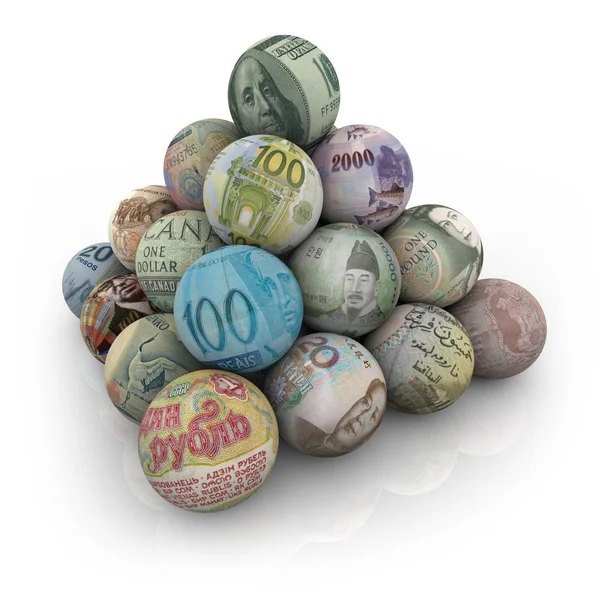 Monedas globales - Pirámide de bolas —  Fotos de Stock