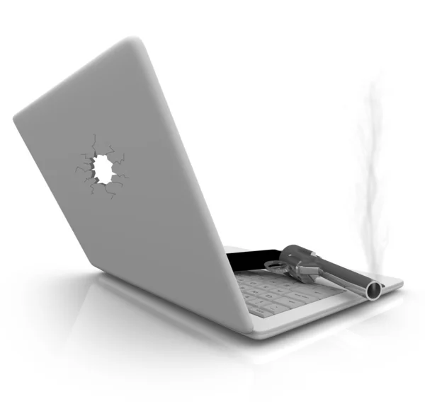 Smoking Gun and Laptop — Stock Photo, Image