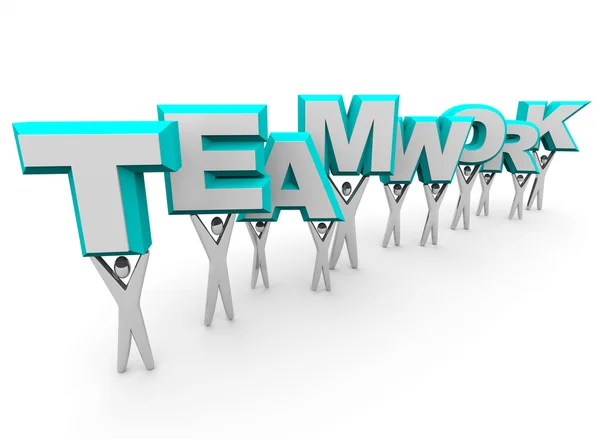 Team opheffing van het woord teamwork — Stockfoto