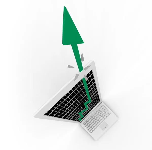Growth Arrow Bursts From Computer Screen — Stock Photo, Image