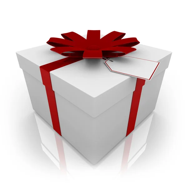 Cadeau blanc avec arc rouge et étiquette — Photo