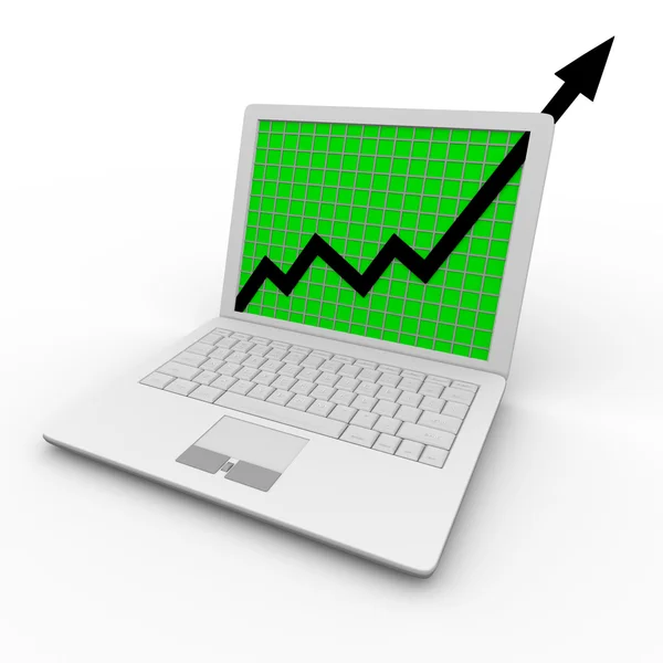Növekedés nyíl ra laptop számítógép — Stock Fotó