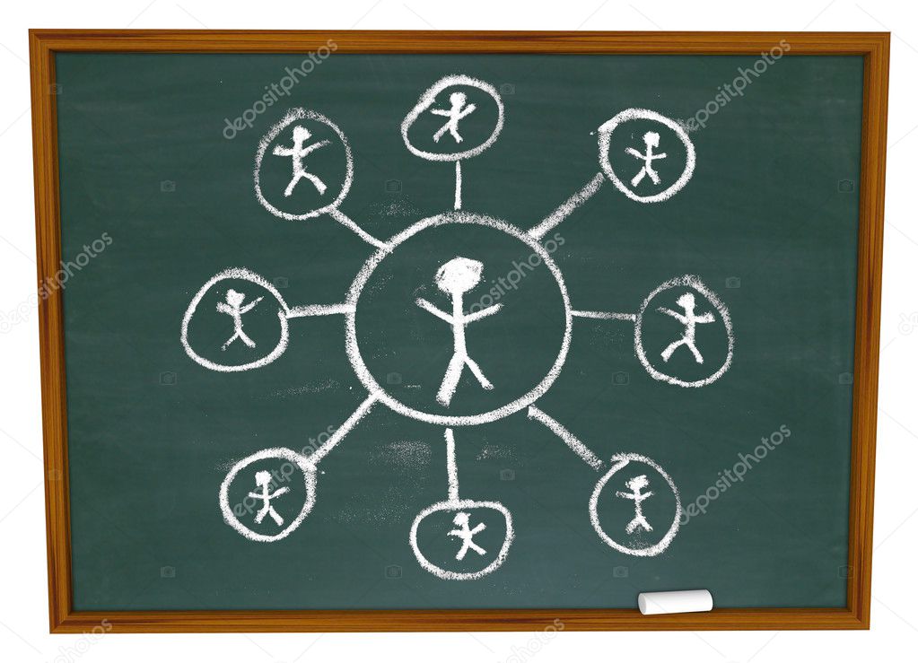 Social Network - Connections Drawn on Chalkboard