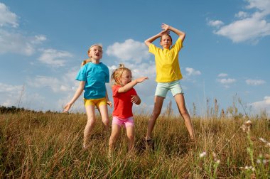 Children on a meadow clipart