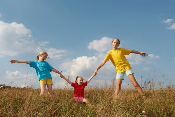 Çocuklar bir çayır üzerinde — Stok fotoğraf