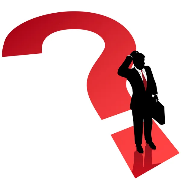 Ponto de interrogação homem de negócios decisão confusão pr — Vetor de Stock
