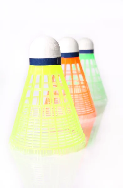 Három színes tollaslabdák — Stock Fotó