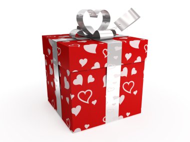 Red gift box with hearts & tag clipart