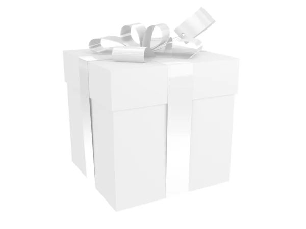 Pack cadeau blanc avec arc et étiquette — Photo