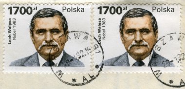 Two old post stamps with Lech Walesa clipart