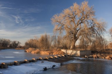 River dam diverting water for farmland clipart