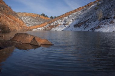 Mountain lake with sandstone cliffs clipart