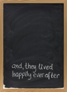 Fairytale happy end phrase on blackboard clipart