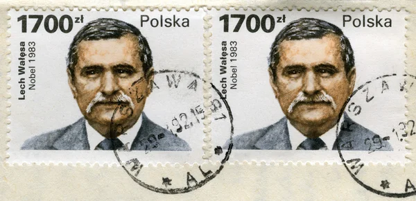 Two old post stamps with Lech Walesa — Stock Photo, Image