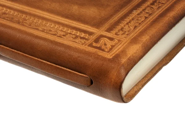 Corner of book in leather — Stock Photo, Image