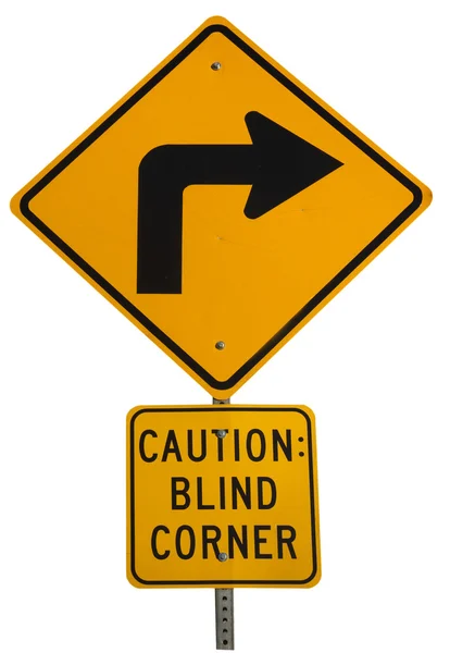 Señal de advertencia de giro de esquina ciega — Foto de Stock