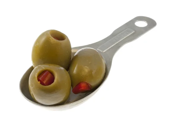 Tablespoon of olives — Stock Photo, Image