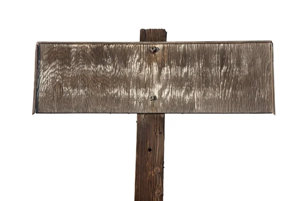 Vecchio segno di legno sbiadito isolato su bianco — Foto Stock