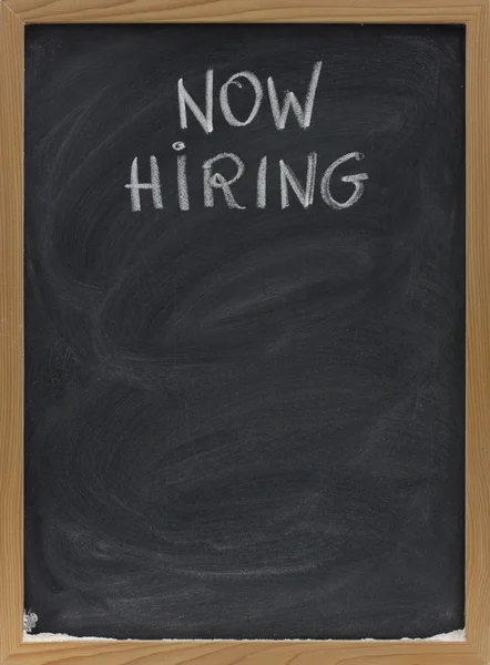Now hiring text on blackboard — Stock Photo, Image