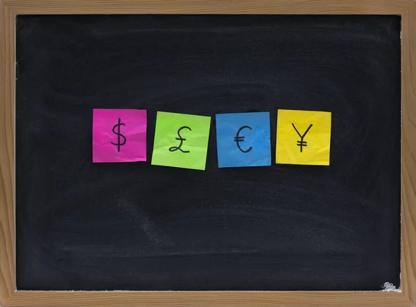 Szimbólumok a négy valuták táblára — Stock Fotó