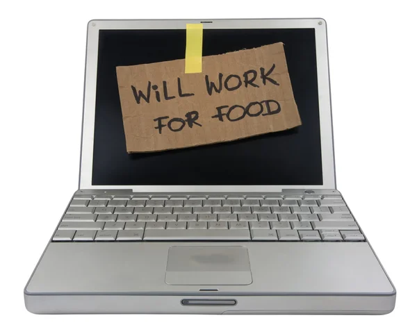 Will work for food sign on computer — Stock Photo, Image
