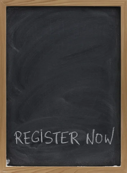 Register now tex on blackboard — Stock Photo, Image