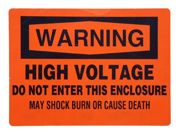 Hoogspanning oranje waarschuwingsbord — Stockfoto