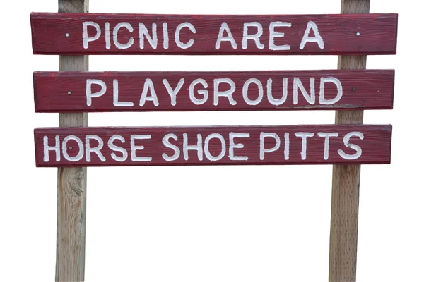Área de picnic y letrero de parque infantil — Foto de Stock