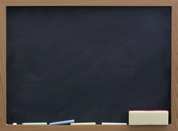 Blank blackboard with eraser and chalk Stock Photo