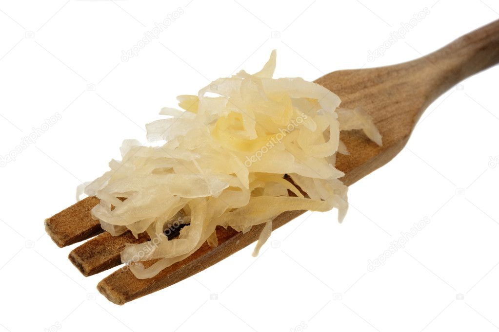 Sauerkraut on a wooden fork