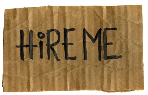 Hire me - cardboard sign — Stock Photo, Image