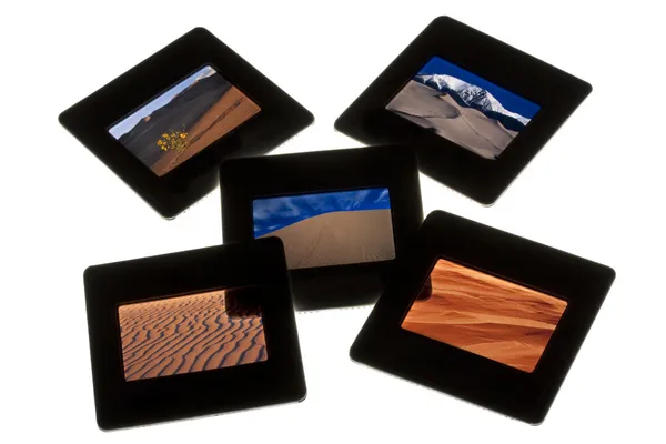 Sand dunes - color slides on a lightbox — Stock Photo, Image