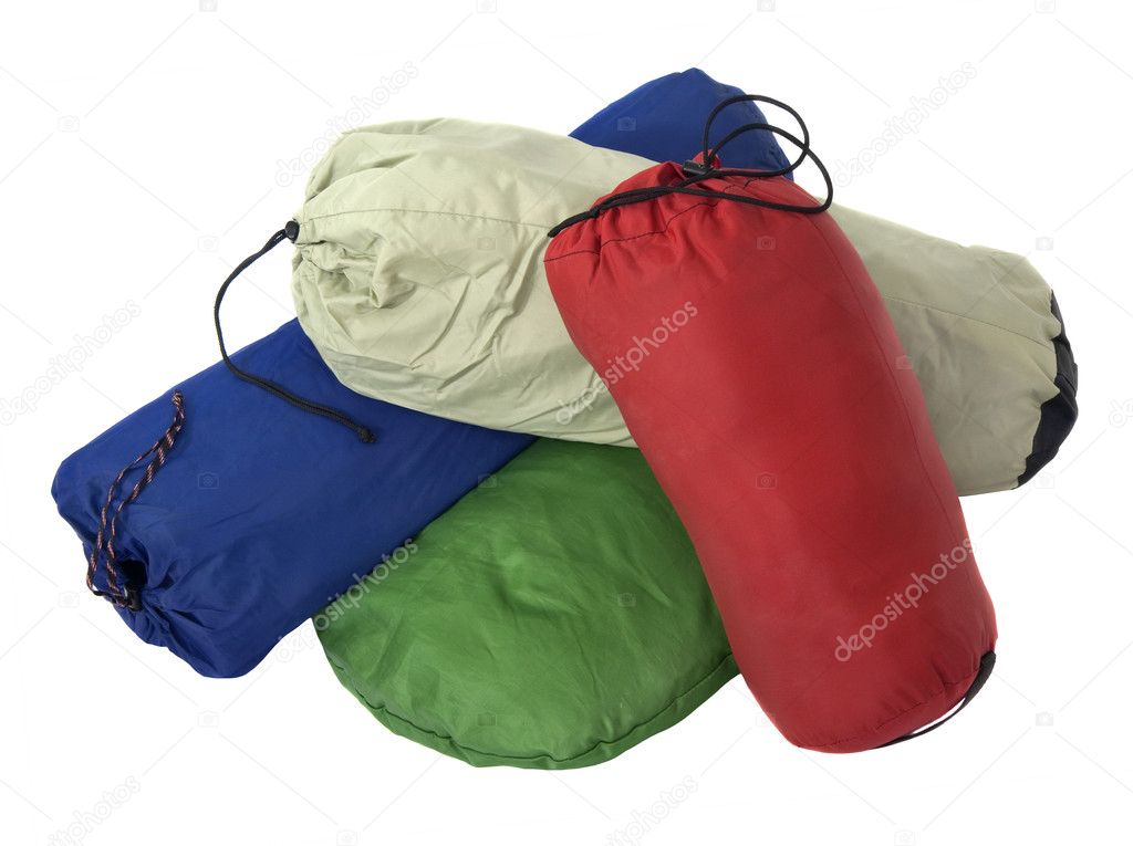 Colorful bags with camping equipment